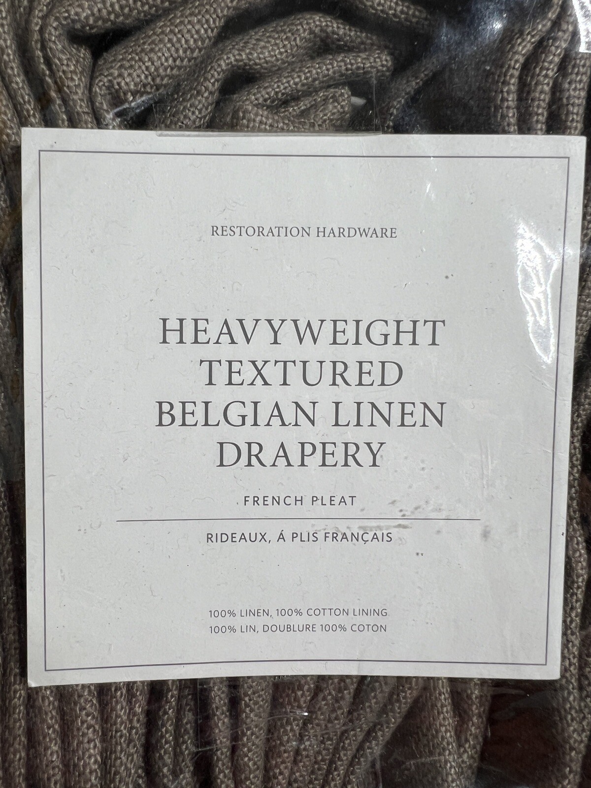 Restoration Hardware Belgian Heavyweight Textured Linen Drapery FP 46 x 84 Taupe