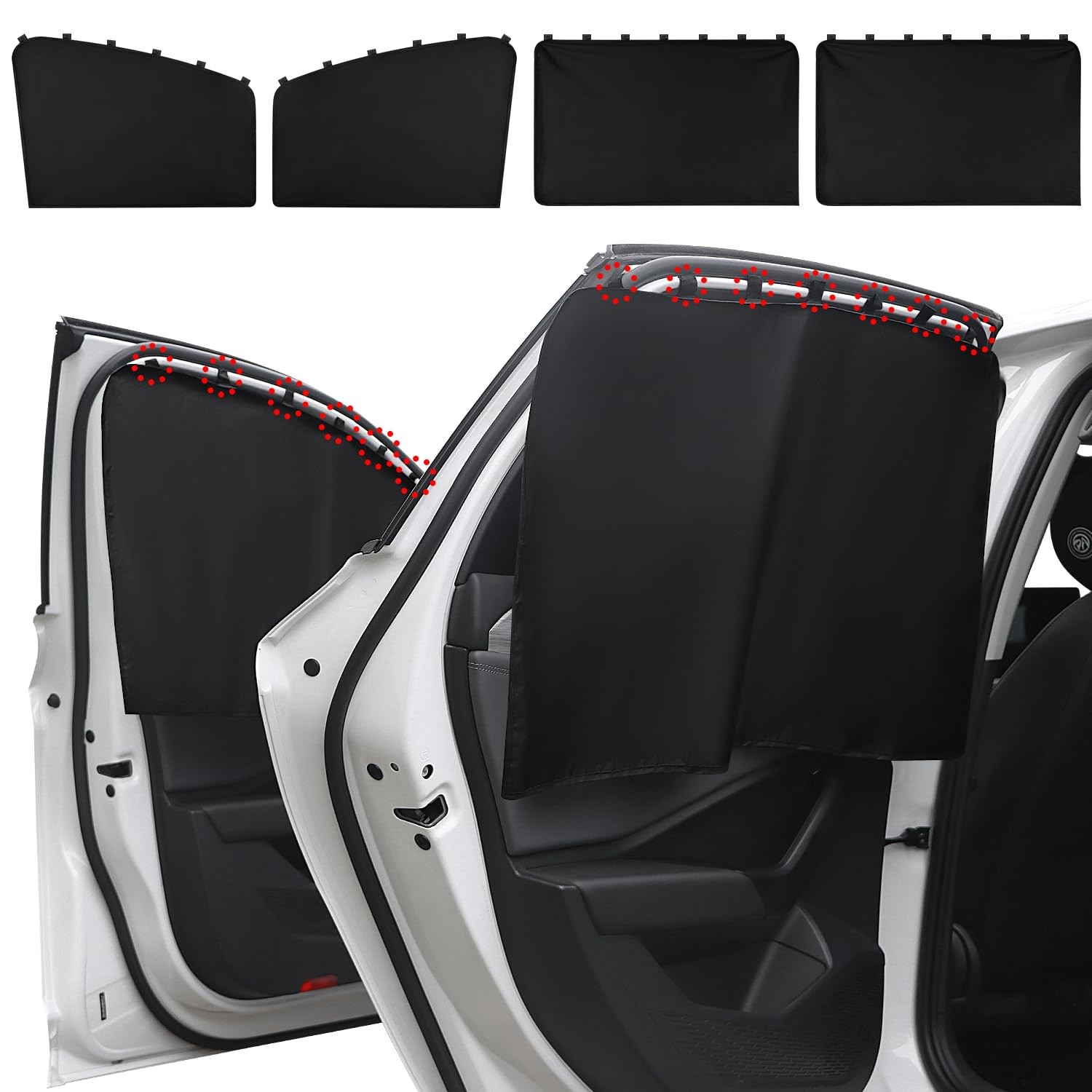 Car Window Sun Shade for Side Window, 4 Pcs Magnetic Covers Blackout Black