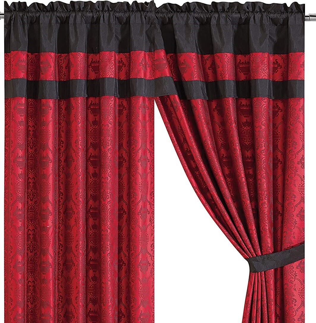 Chezmoi Collection 4-Piece Jacquard Window Curtain Drape Set w/Valance & Backing