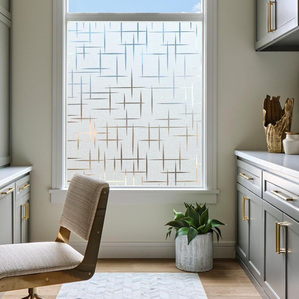 rabbitgoo Frosted Window Film Privacy Static Cling Stained Glass Film Decoration