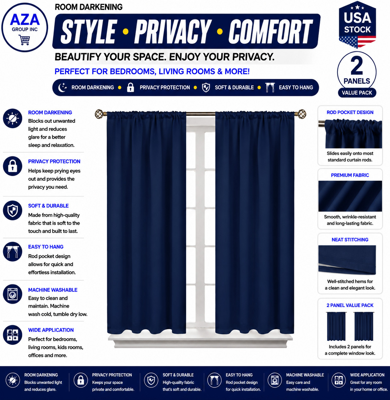 Bgment Blackout Curtains for Bedroom 45 Inch Length – Short Room Darkening Drape