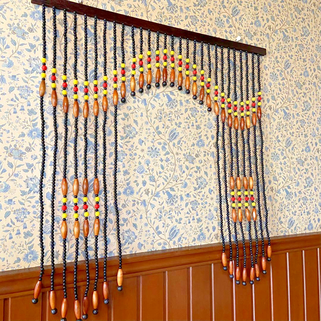 Showa Retro Beaded Noren Curtain Vintage Japanese Black Plastic Room Divider