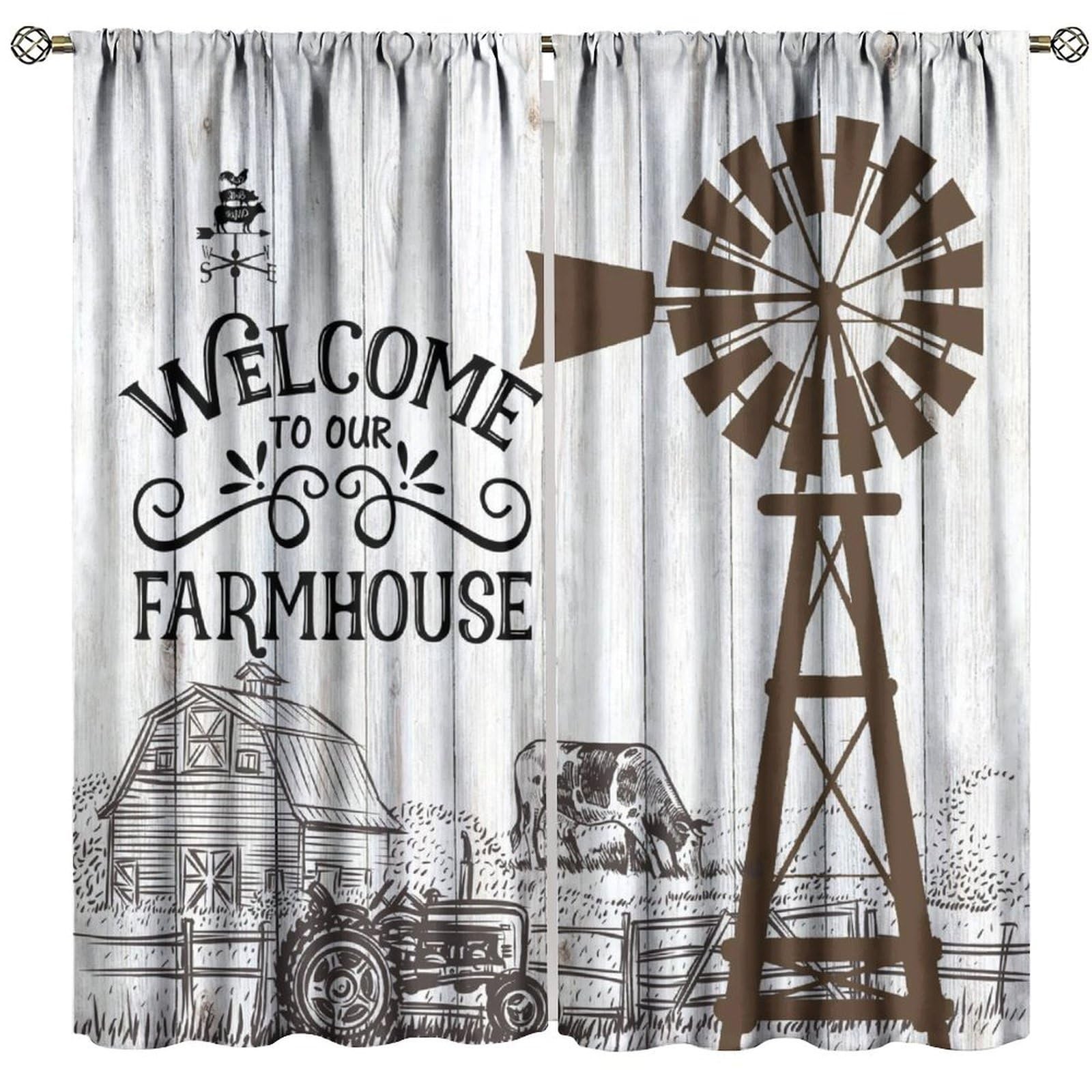 AuiMzoo Rustic Windmill Curtains 84X84 Blackout