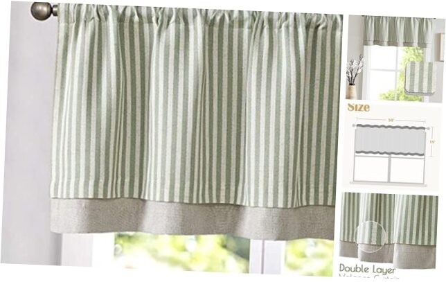 Linen Striped Valance 50″W x 18″L (Pack of 1) Striped | Sage Green on Beige