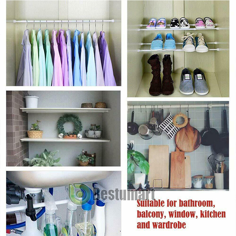 Adjustable Length Spring Metal Tension Curtain Rod for Window Kitchen,Bathroom