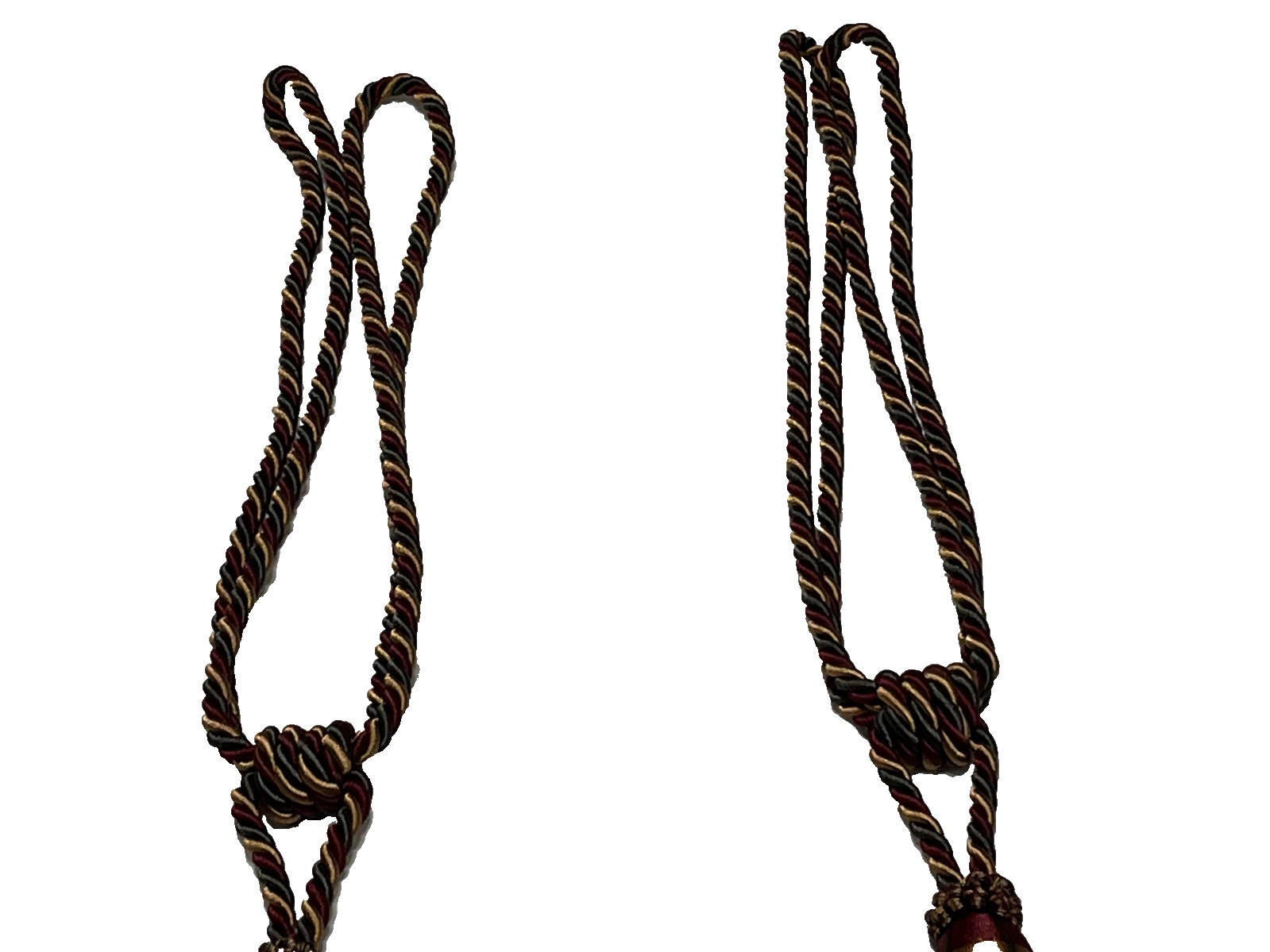 Pair Decorative Beaded Curtain Tiebacks Tassel Rope Burgundy Gold 30”