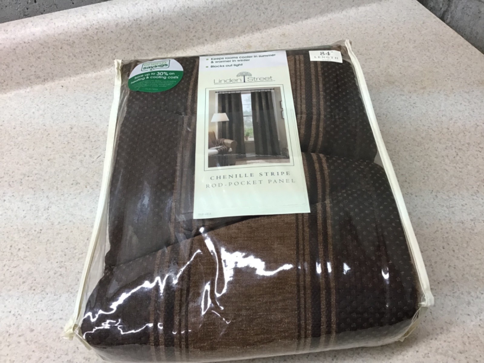 NEW OLD STOCK JCP Linden Street Kenya Brown Chenille Stripe Rod Pocket Panel 84”