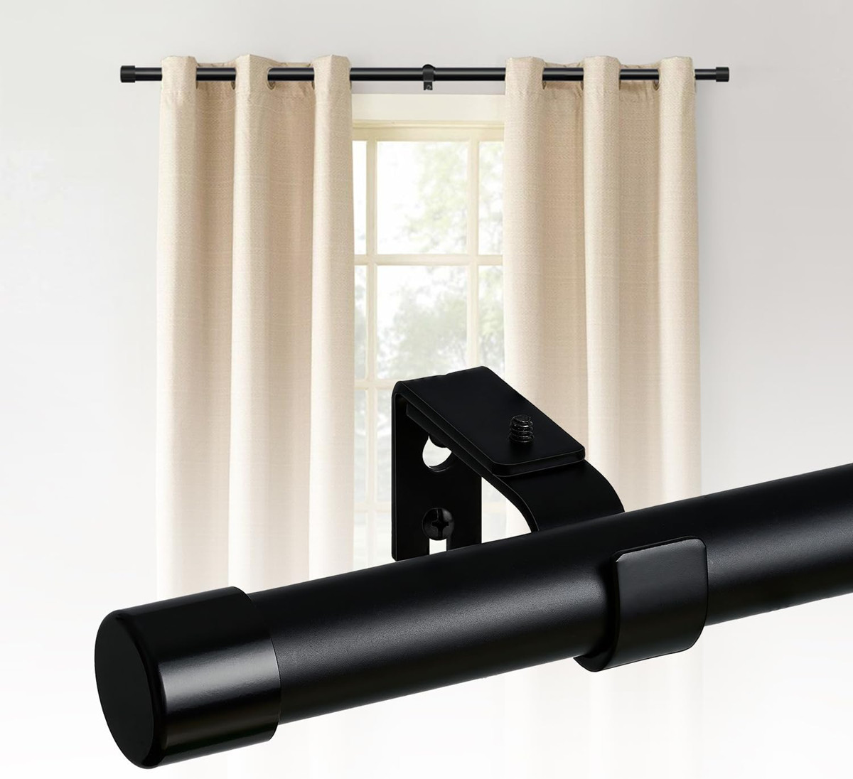 Curtain Rod for Window size from 48″ to 144″ wide Heavy Duty 1″ dia tubes black