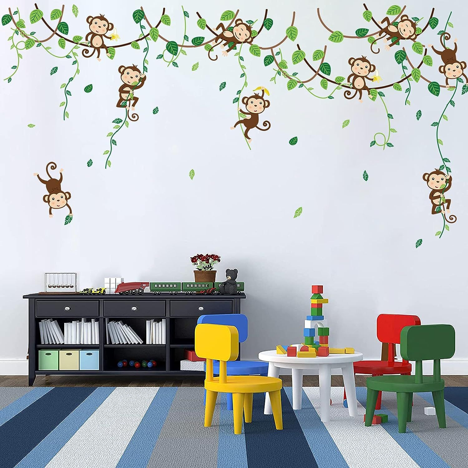 decalmile Monkey Climbing Tree Wall Decals Jungle Animals Stickers A