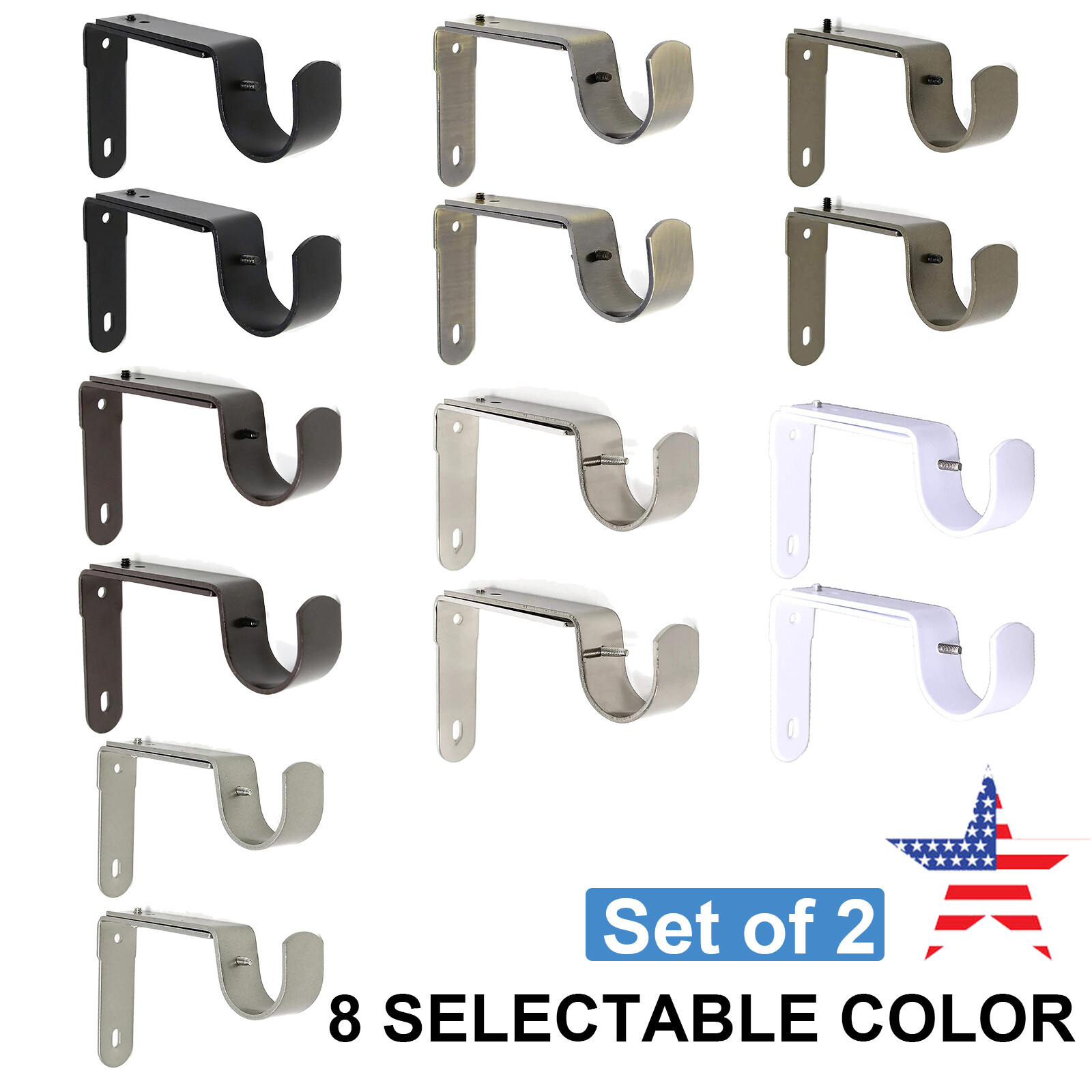 2Pcs Long Solid Zinc Curtain Rod Holders Bracket Fit to 1″, 1-1/8″ 1-1/4″ Rod.