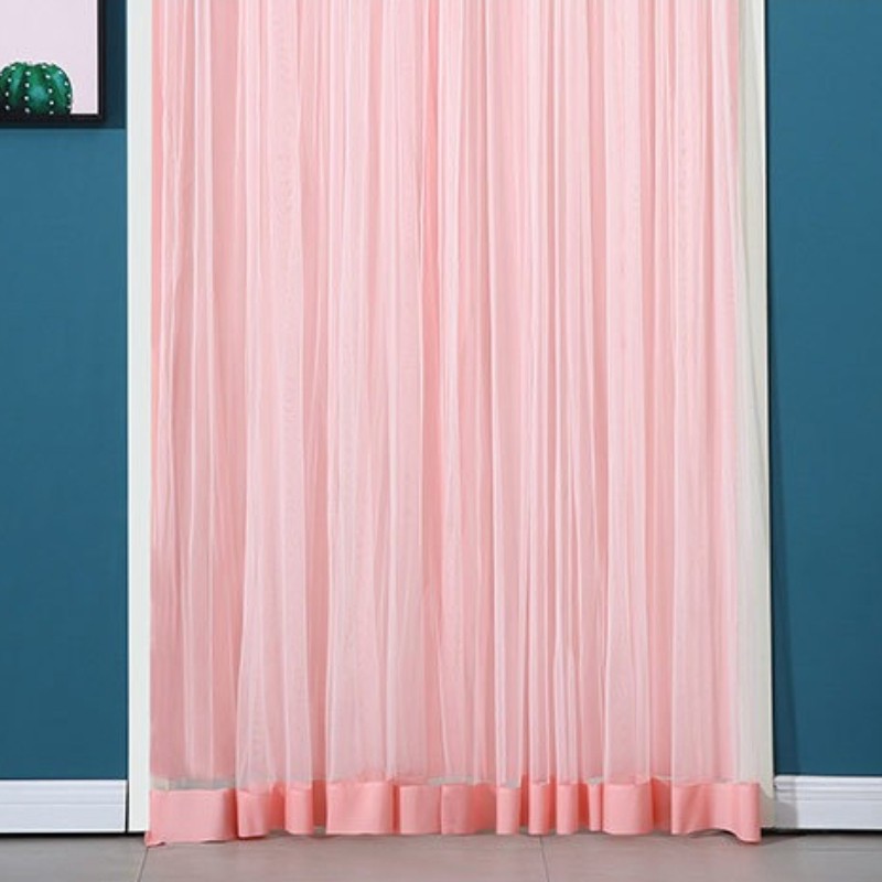 Double Layers Mesh Door Curtain Lace Embroidery Sheer Doorway Curtain Household