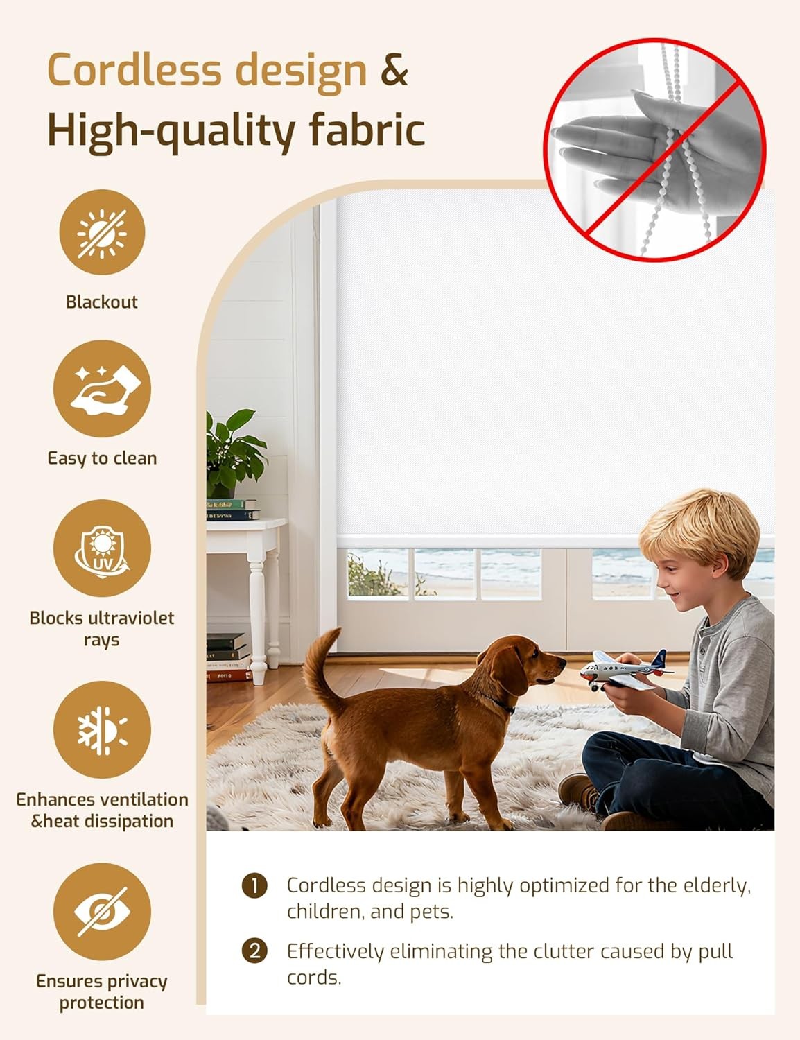 No-Drill No Tools Motorized Blinds with Remote | 34.5×72 White | Electric