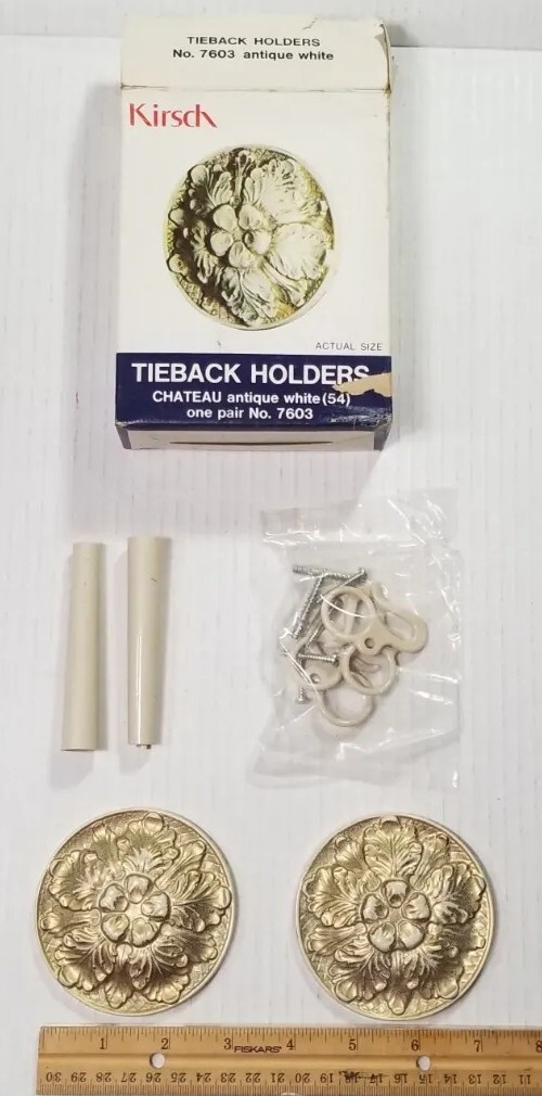 1 Pr Kirsch Tieback Holders 7603 Antique White NOS 7603 Chateau Antique White