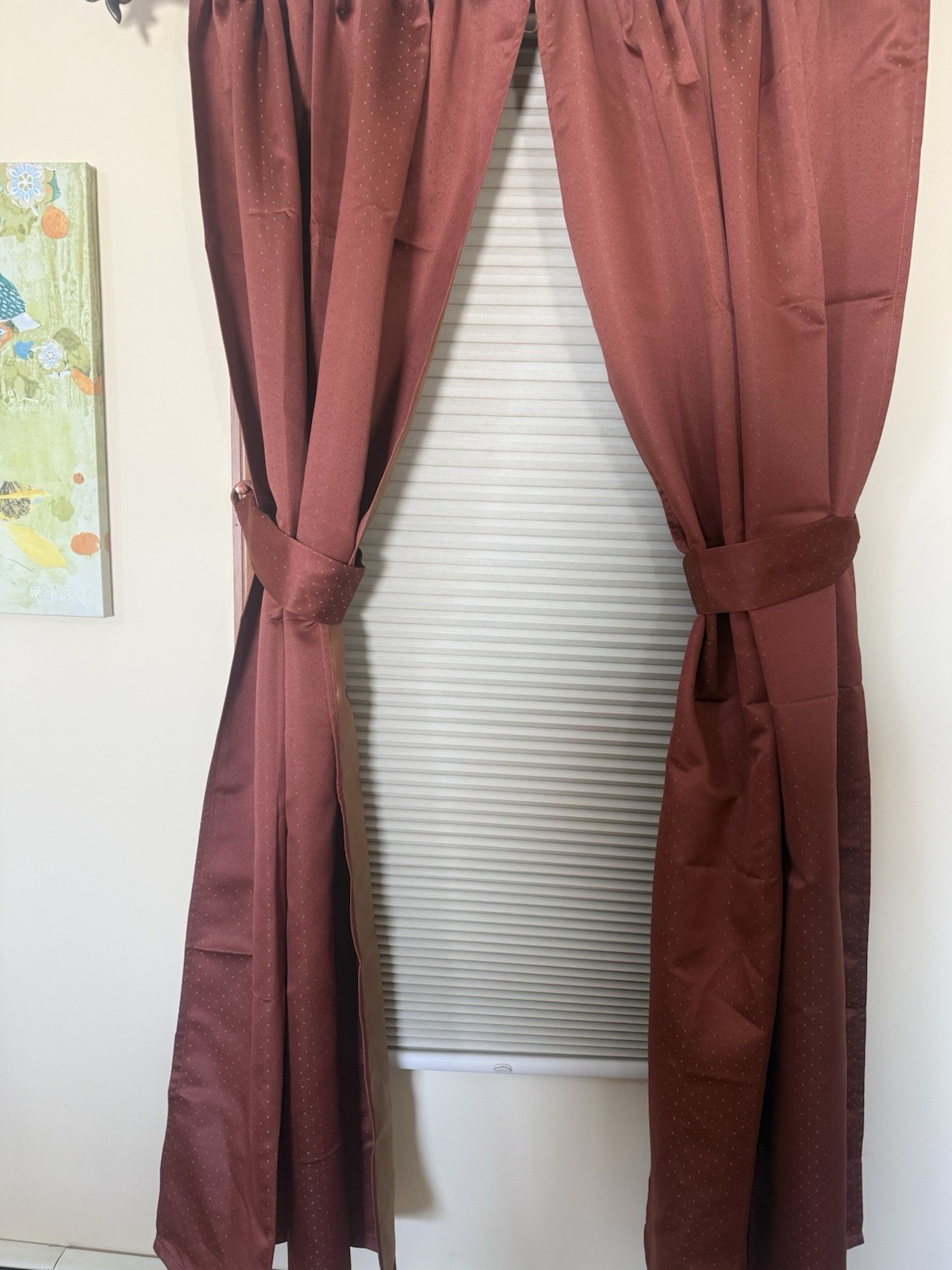 10 PC ELEGANT CURTAIN DRAPE SET 4 PANELS 4 VALANCES 4 TIEBACKS RUST GOLD JACQUAR