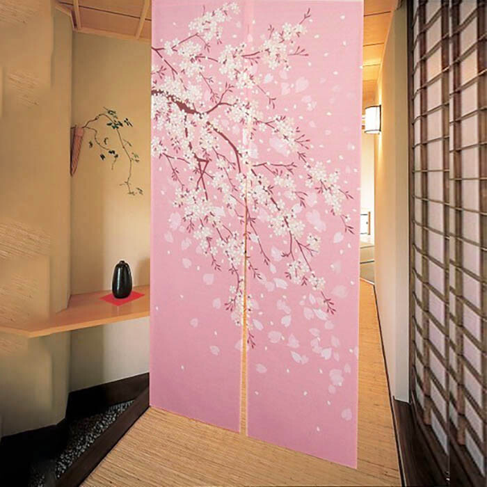 Romantic Blossom Oriental Cherry Sakura Japanese Noren Doorway Curtain Room Deco