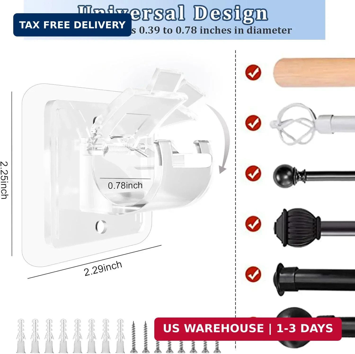 Codoule Self Adhesive No Drill Adjustable Curtain Rod Holder Hooks Brackets, Nai