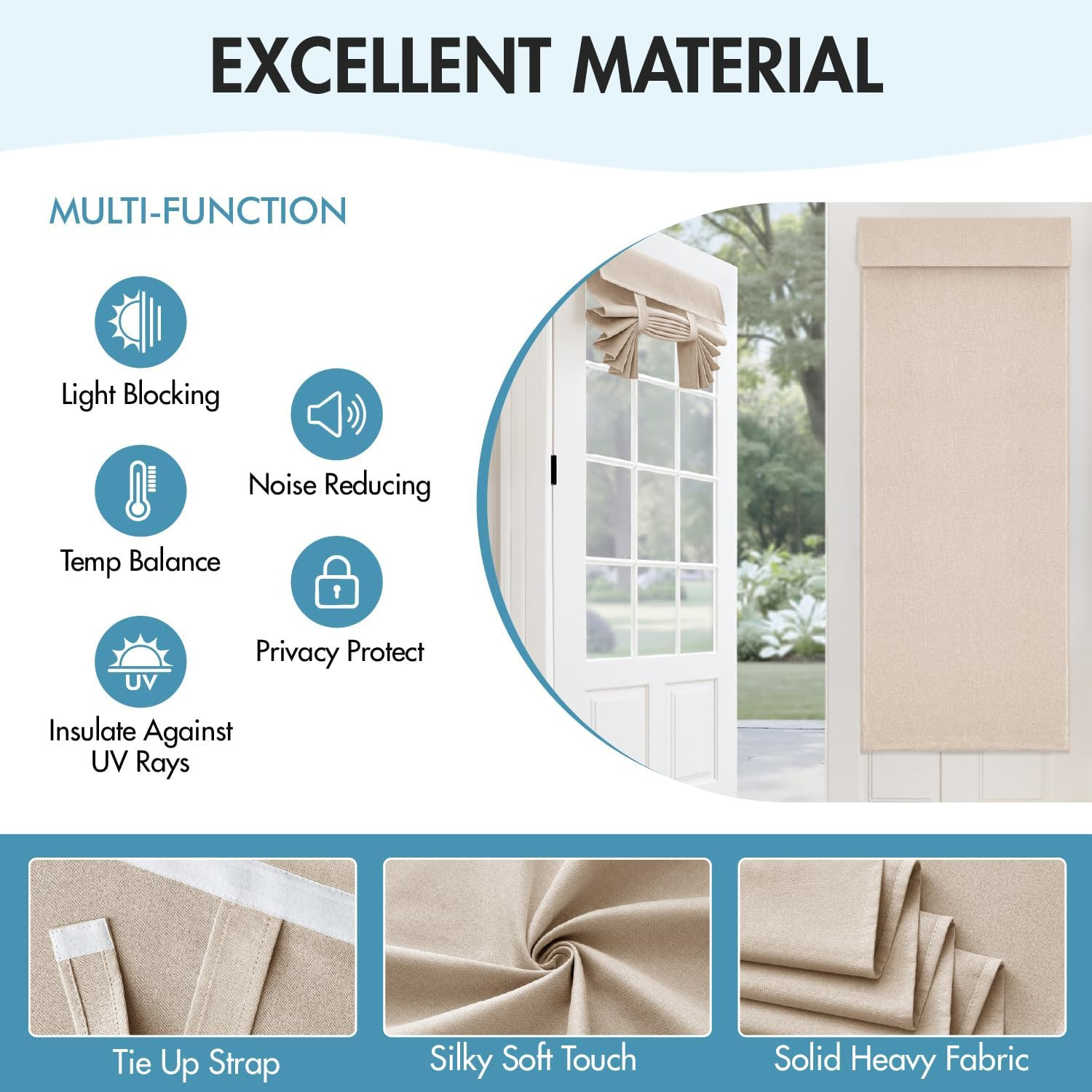 MIULEE 2 Panels 100% Blackout Linen French Door Curtains Set of 2, Privacy No Dr