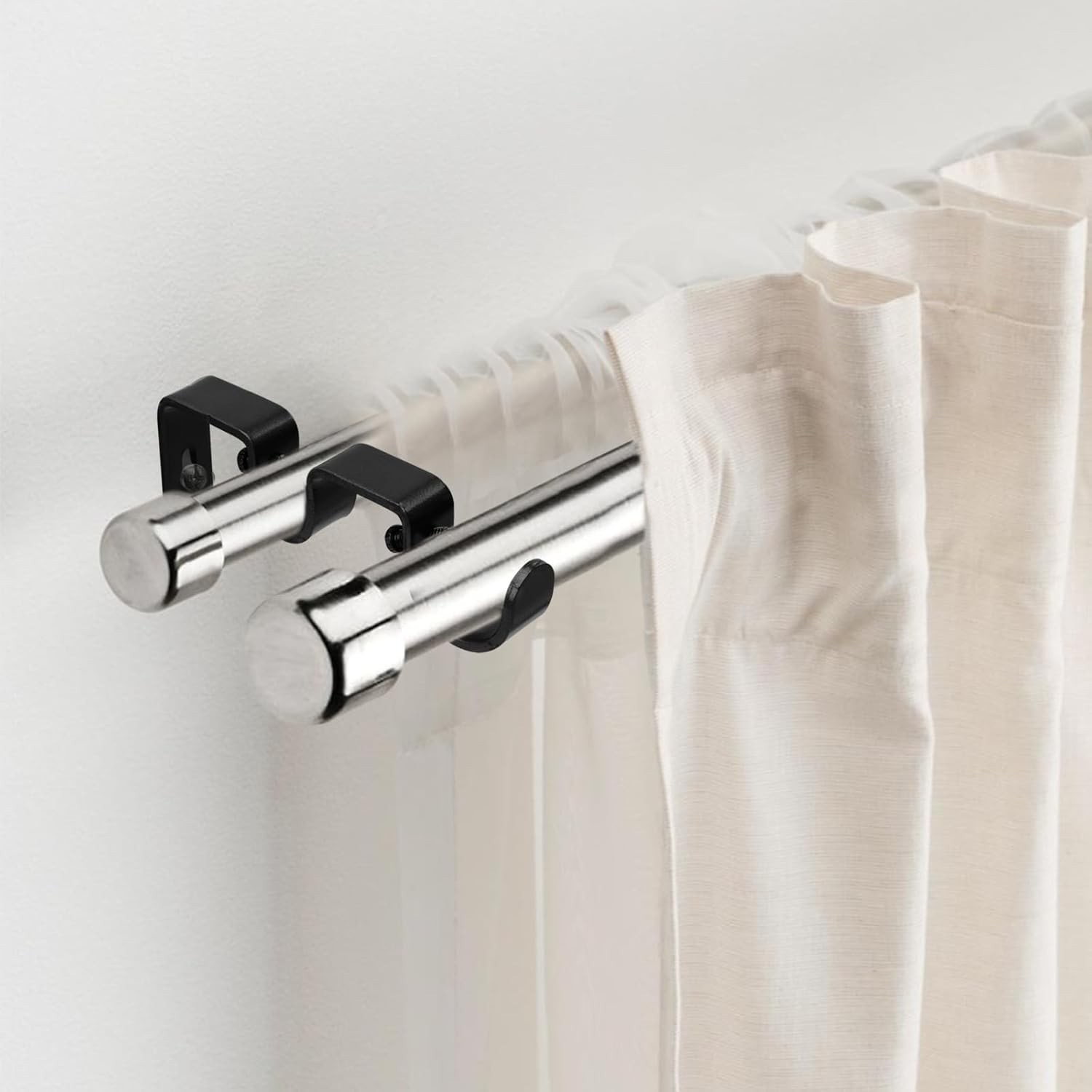 Double Curtain Rod Bracket,6 Pack Metal Curtain Rod Holders for Wall,Sturdy C…