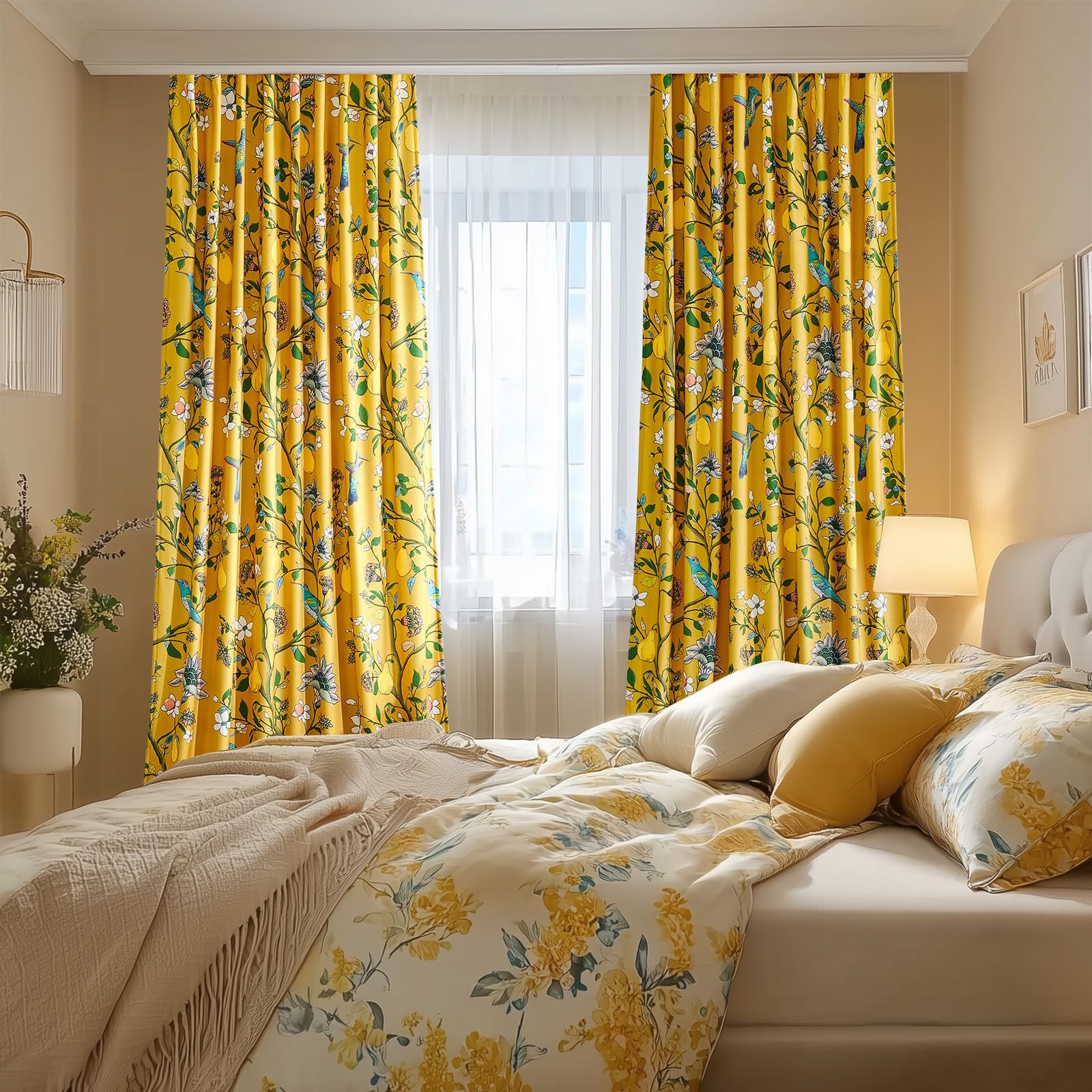 Mustard Yellow Luxury Velvet Floral Curtains 84 inches for Living Room,Vintag…