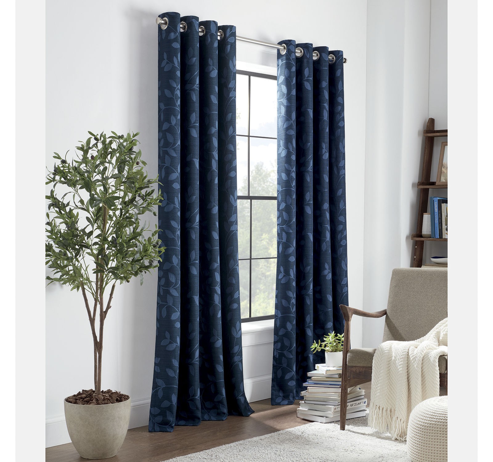 Linden Street Grommet Light-Filtering Single Curtain Panel Indigo Blue 50×84