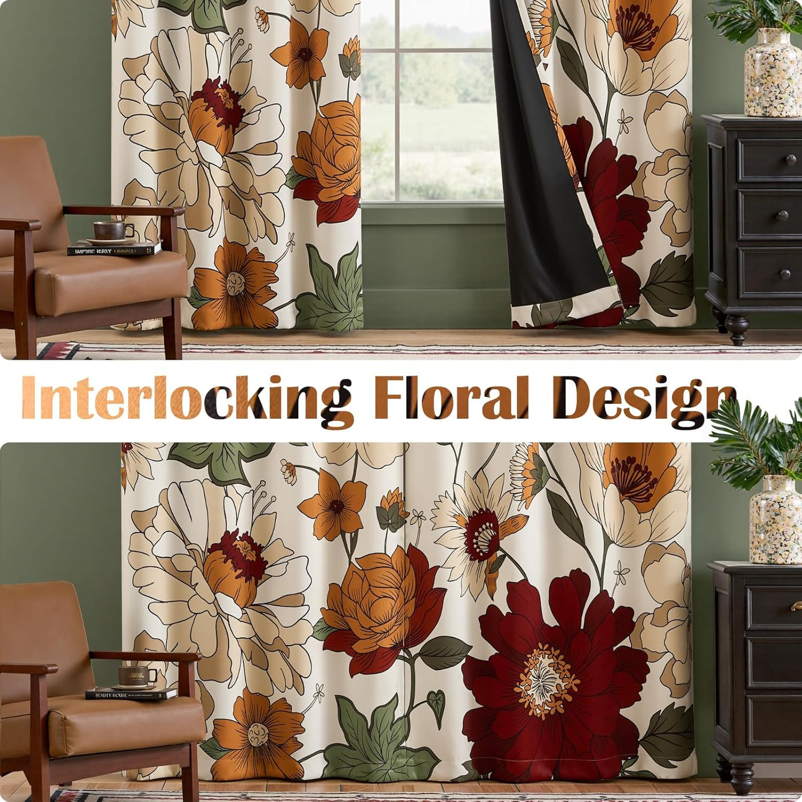 Vintage Floral Window Curtains 95 Blackout Drapes Room Darkening Grommet Panel