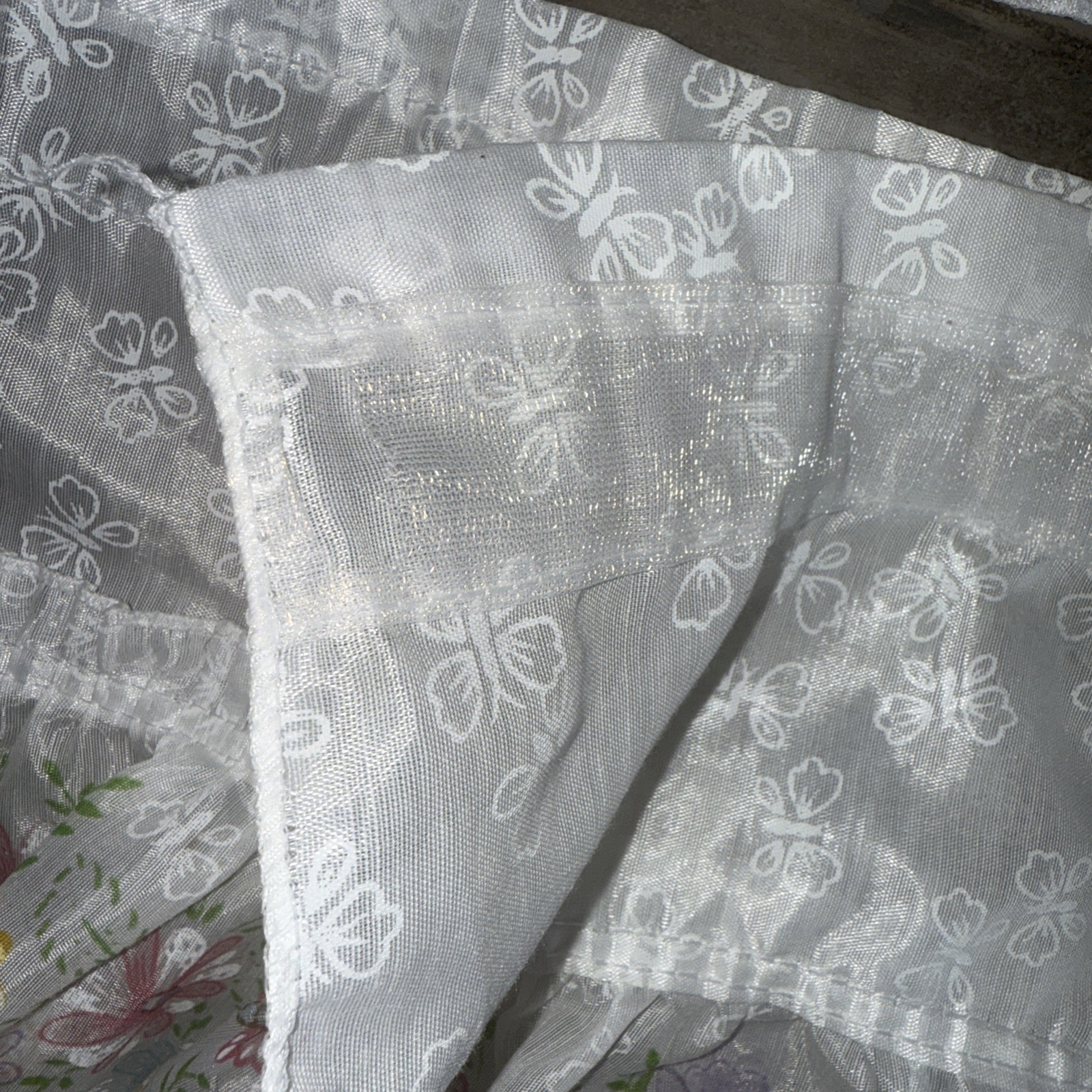 VTG KK Home Innovations Pair White Window Curtain Panels Floral Butterfly 48X11