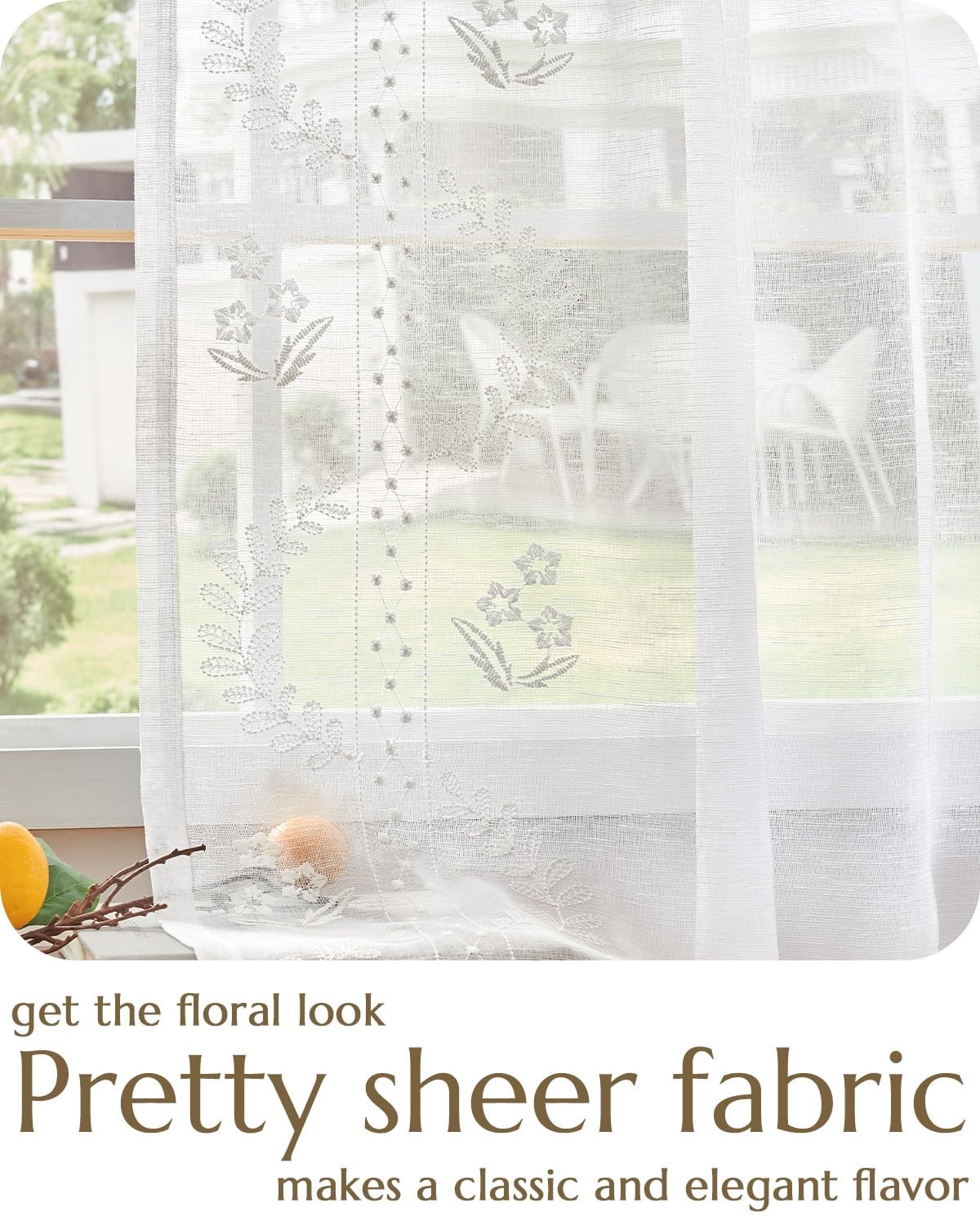 jinchan Belrose Linen Sheer Curtains 50x63in 2 Panels White