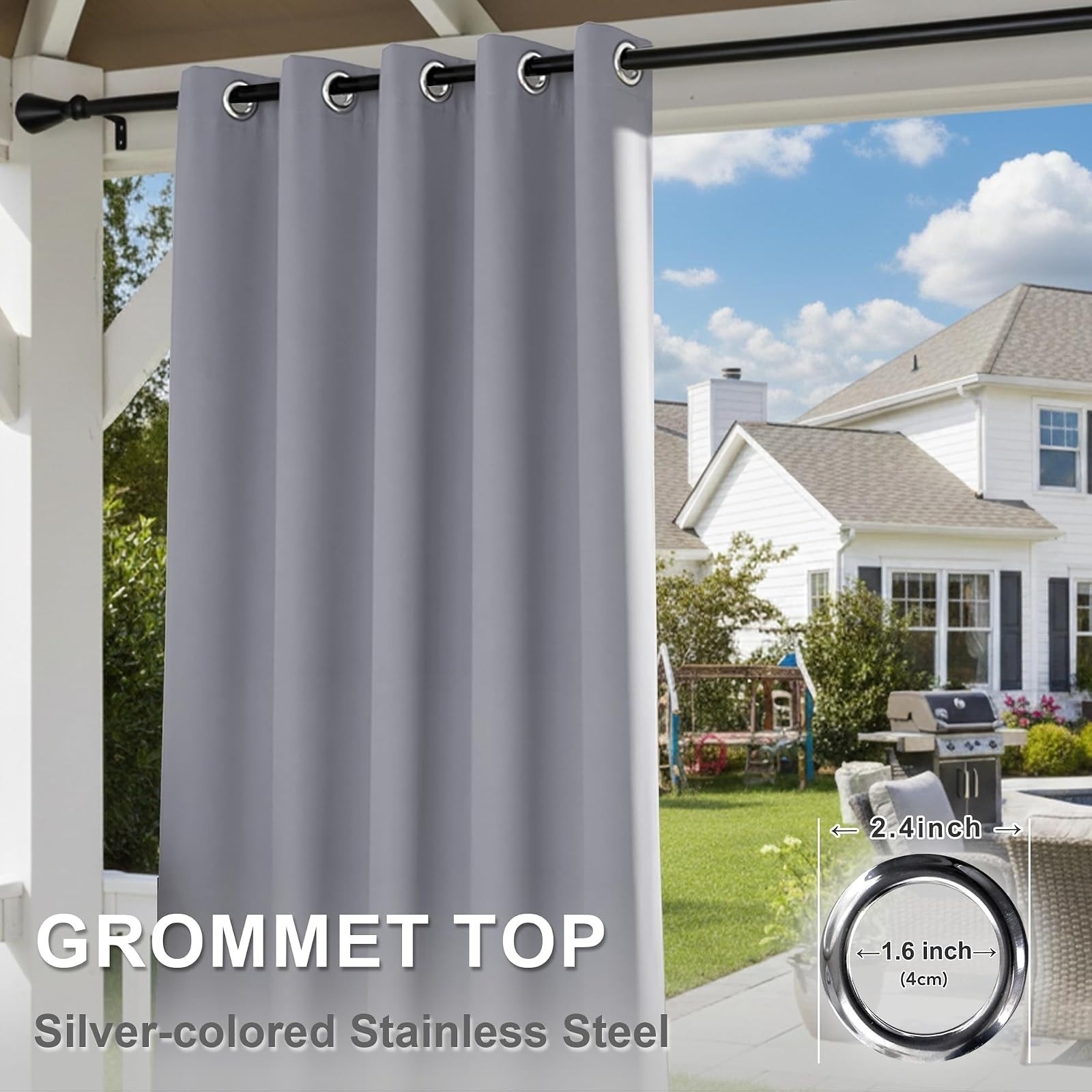 BONZER Outdoor Curtains Waterproof Blackout 52W x 84L inch Silver