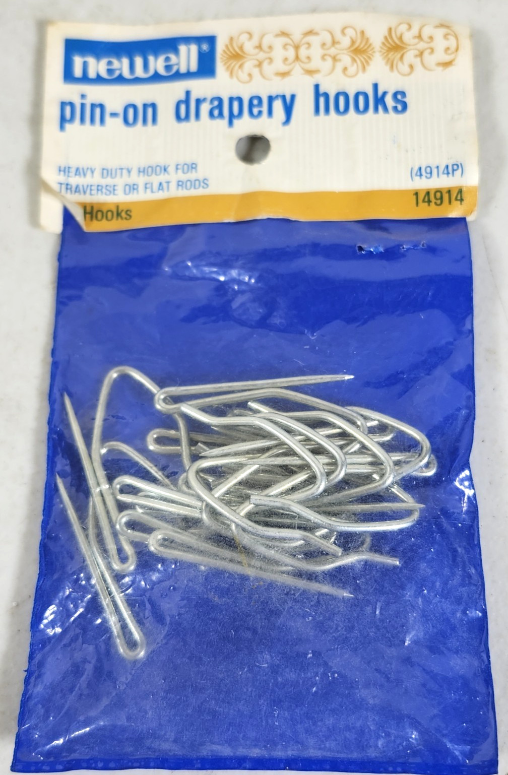 (14) Vintage Newell Steel Pin-on Drapery Curtain Hooks 14914 NEW