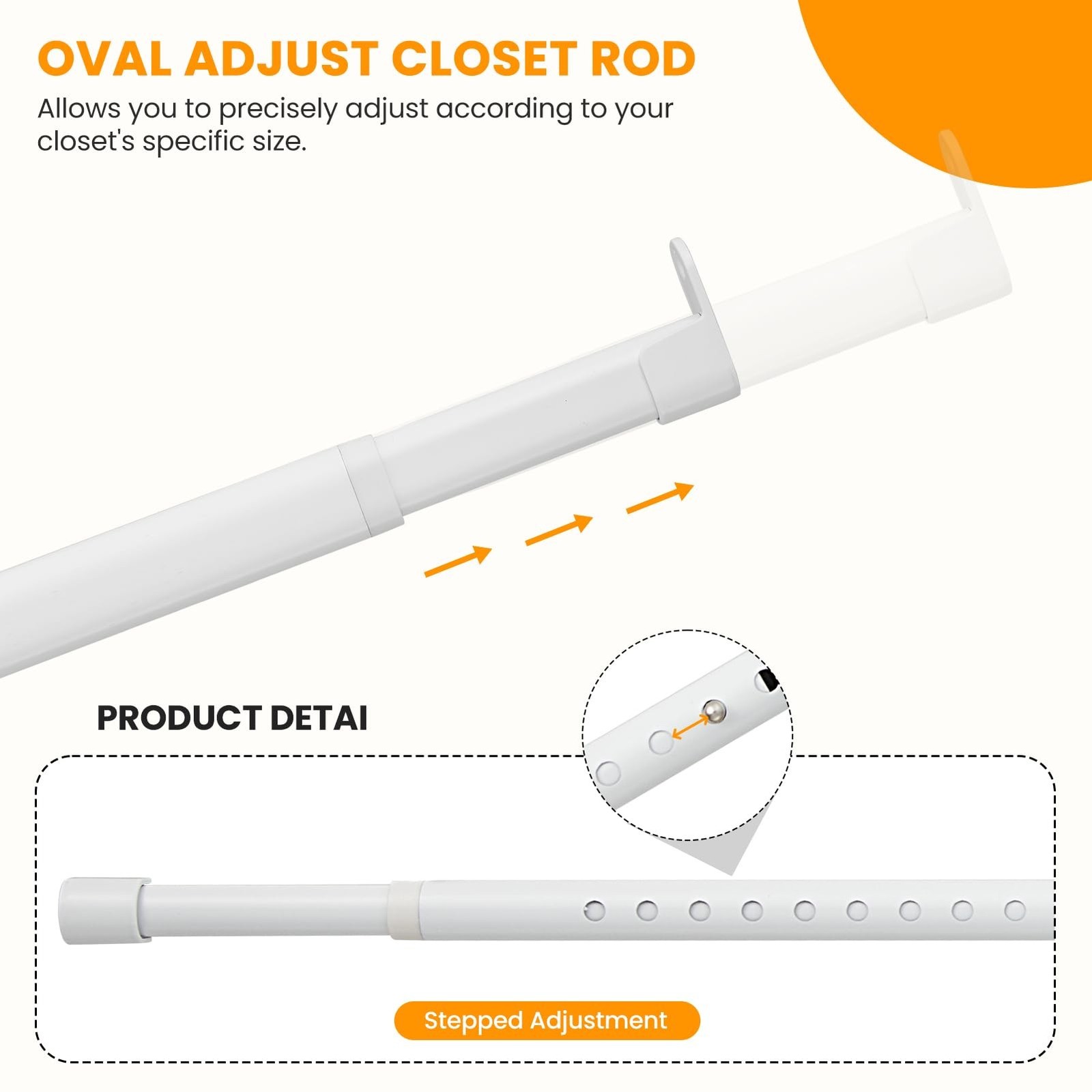 Oval Closet Rod for Hanging Clothes 18 to 40 Inch Adjustable Closet Rods 1 in…