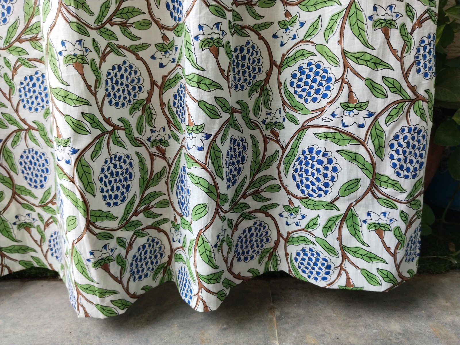 Hand Block Print Cotton Curtain Set, Blue Floral Boho Drapes