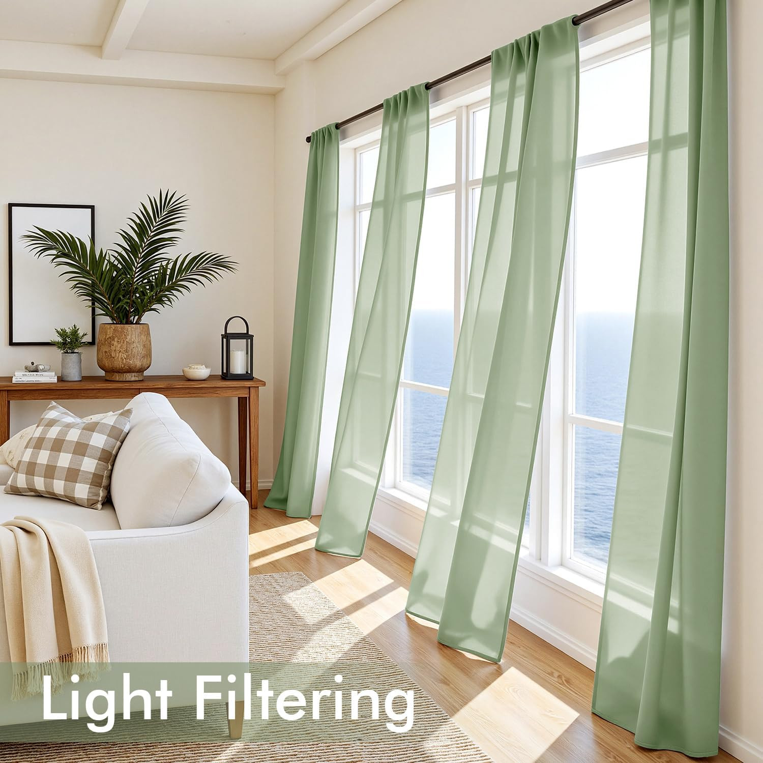MIULEE Sage Green Sheer Curtains 84 Inches Long, 4 Panels Set, Light Filtering R
