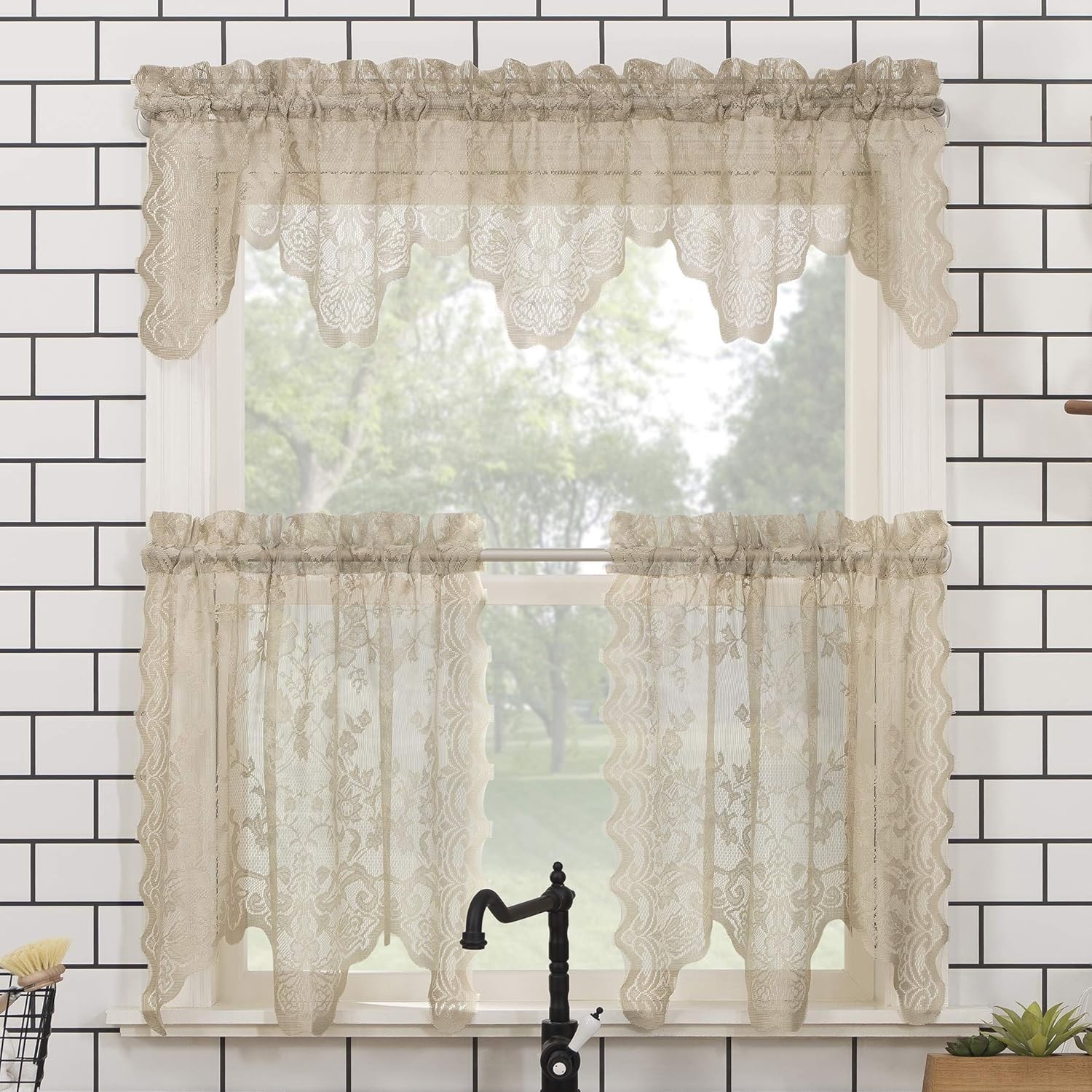 Delicate Floral Lace Sheer Rod Pocket Valance for Timeless Kitchen Elegance