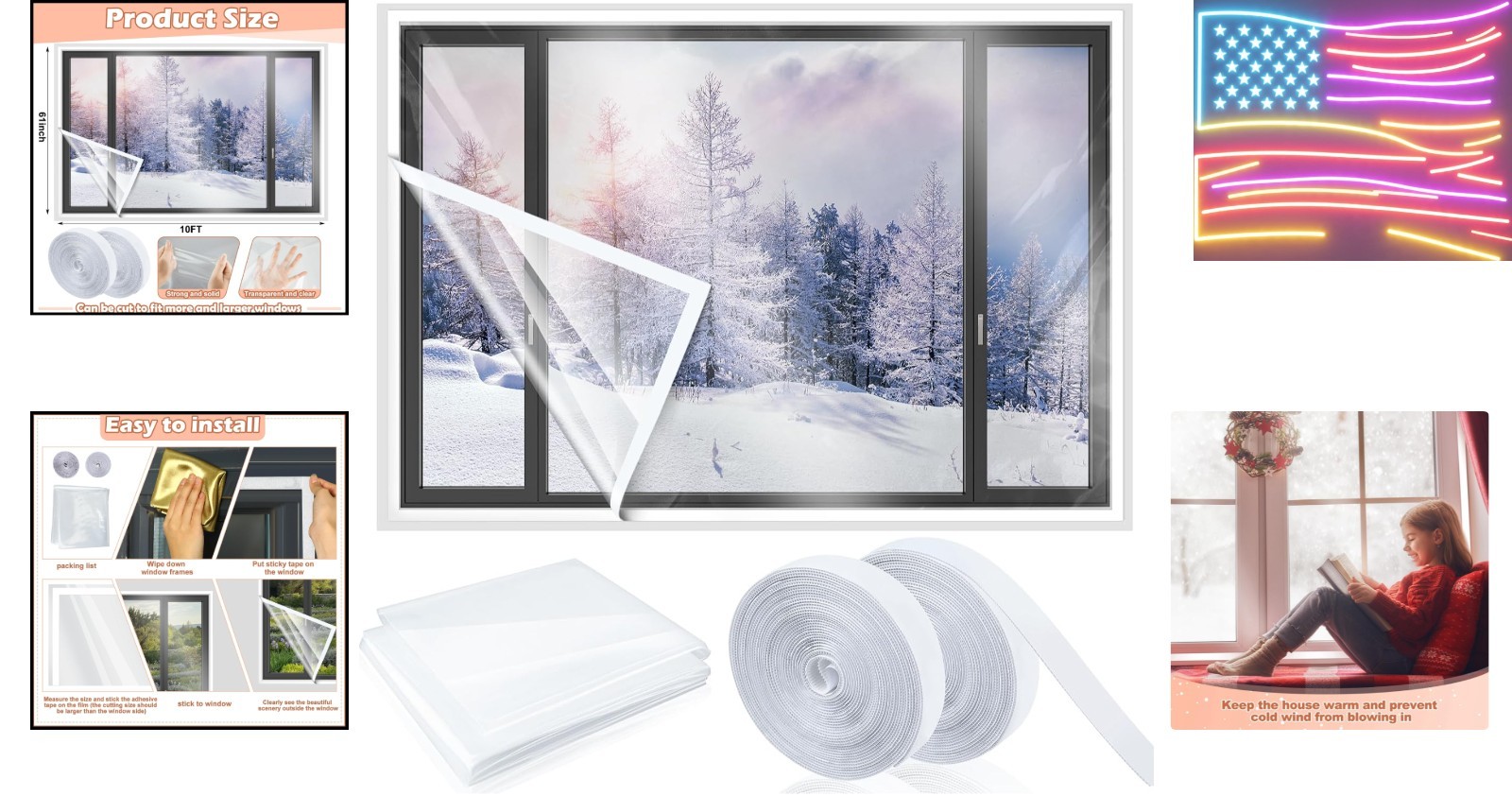 63in x 10ft Window Insulation Kit, Cuttable Transparent Film with Tape