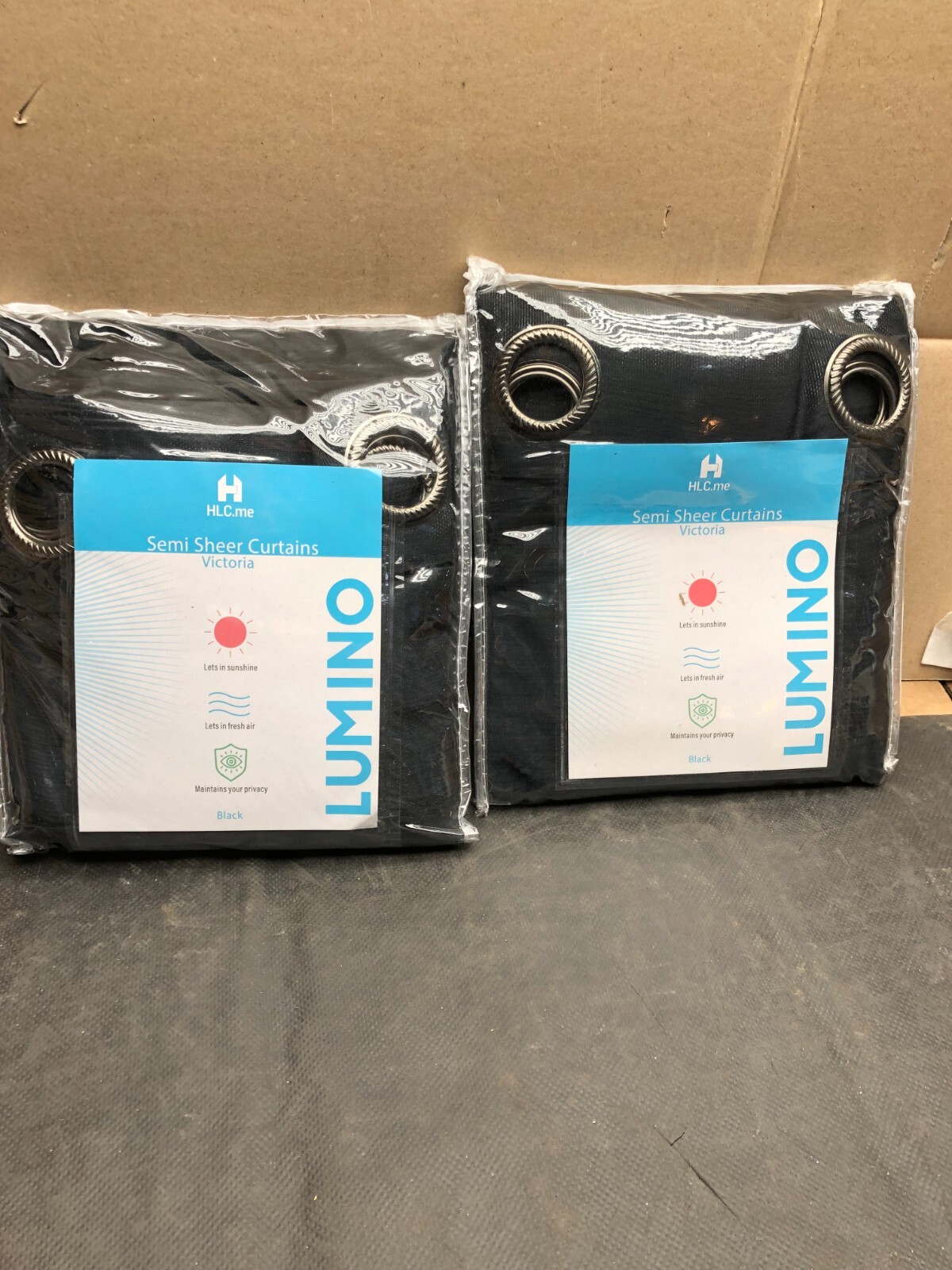 Lumino by Hlc. Semi Sheer Grommet Curtain Panels 54 W X 84 L Set of 2 BLACK