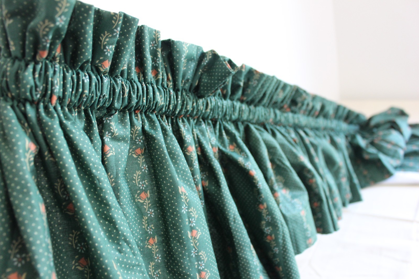 Vtg 1980s Custom Drapery Ensemble 198×67 Green Floral Vine Lined Curtain Panels