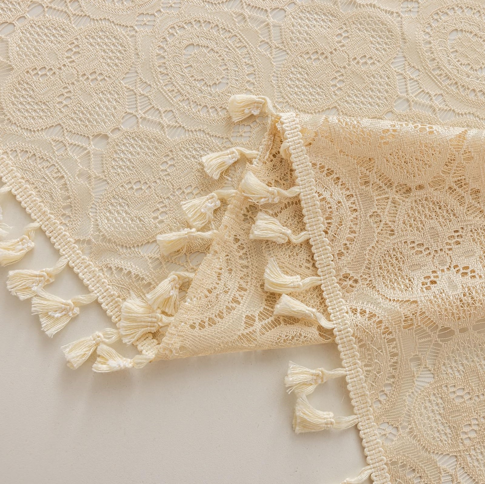 Boho Lace Curtains 24 inch Length 2 Panels, Vintage Floral Crochet Sheer Pane…