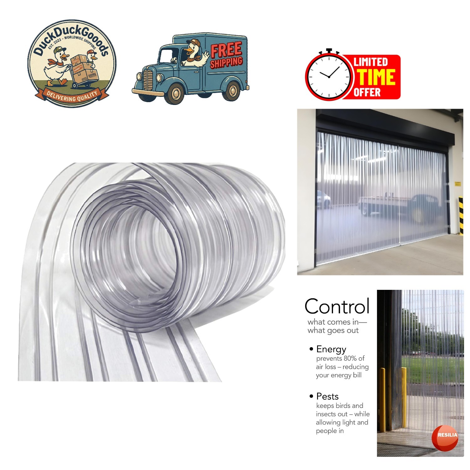 Industrial-Grade Vinyl Strip Curtain 8″x8′ – Water-Resistant and Eco-Friendly