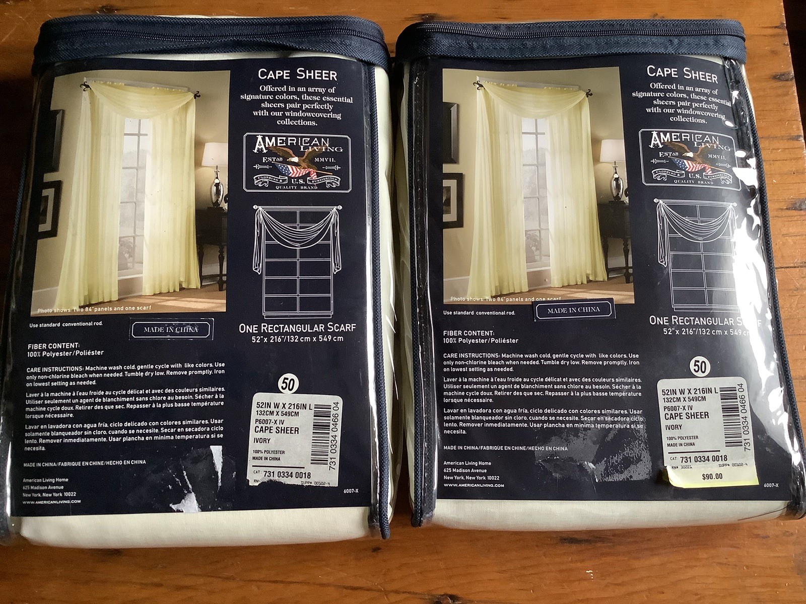 American Living Ralph Lauren Set Of 2 Rectangular Scarf Valance Sheer Ivory