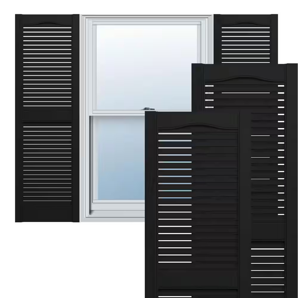 14.5 In. X 60 In. Louvered Vinyl Exterior Shutters Pair in Black