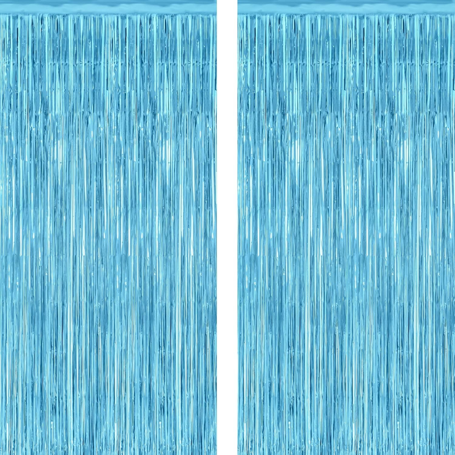 2 Pack Backdrop Curtains, 3.28 Feet x 7.05 Feet Sky Blue Tinsel Backdrop,