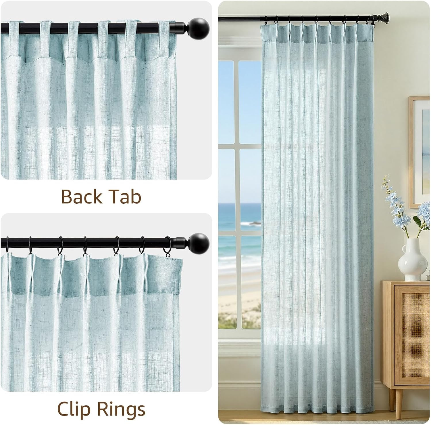 jinchan Blue Pinch Pleated Linen Curtains for Living Room Curtains 84 Inches Lon