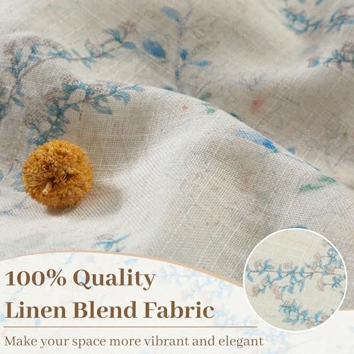 Floral Linen Curtains Semi Sheer Farmhouse Window 52″W x 96″L (Pack of 2) Blue