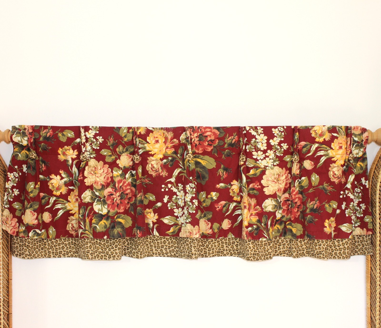 American Living Layered Floral Leopard Valance 48×18 Pinch Pleat Back Tab Cotton