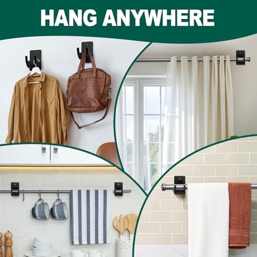 No Drill Curtain Rod Brackets, 6 PCS Self Adhesive Curtain Hooks 6 Pcs Black
