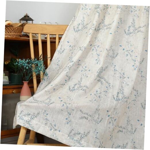 Floral Linen Curtains Semi Sheer Farmhouse Window 52″W x 96″L (Pack of 2) Blue