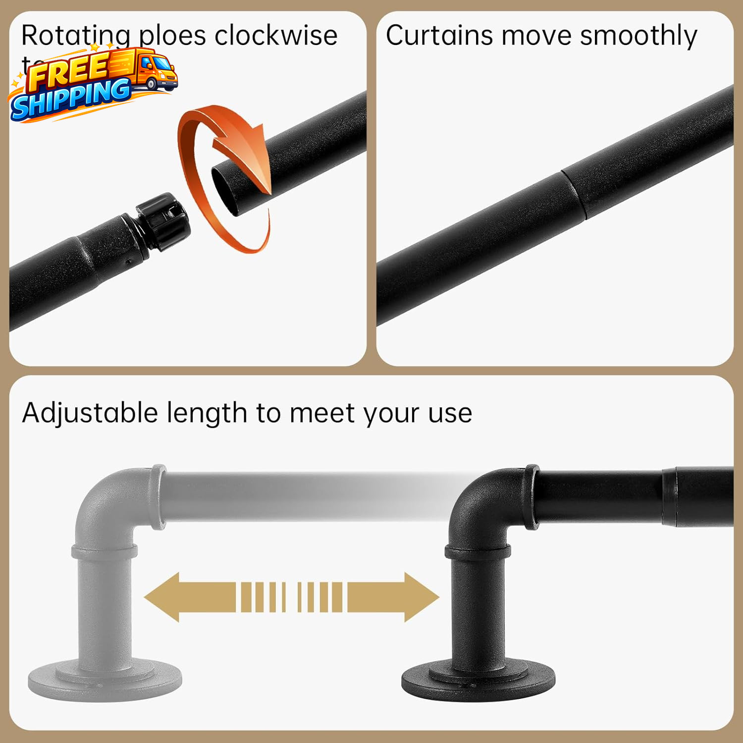 Industrial Curtain Rods for Windows 28 to 48 Inches Blackout Wrap around Curtain