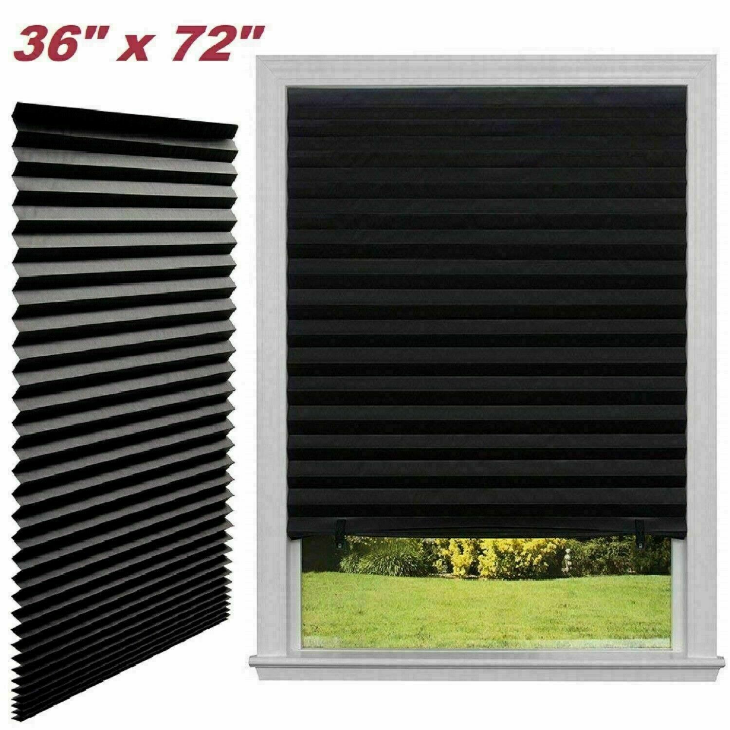 2 Pack 72in Paper Pleated Window Shades Temporary Half Blackout Blinds