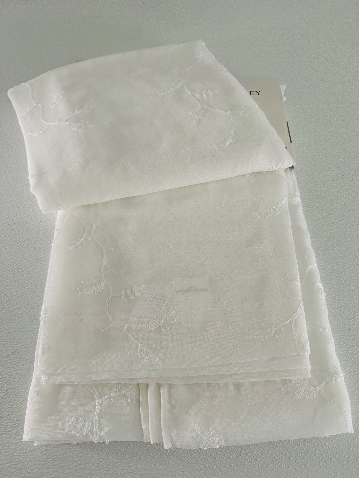 Laura Ashley Window Curtains 4 Panels 38 x 96″ Cream Embroidered Sheer Daventry