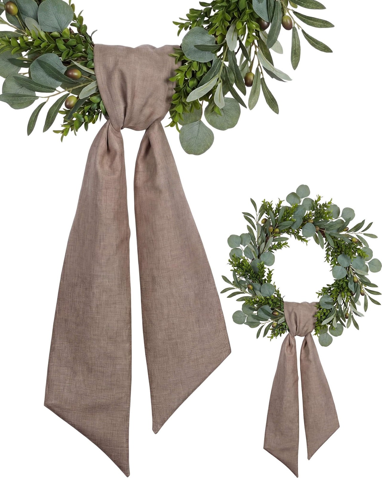 2 Pack Wreath Sash for Front Door, 5″ Wide 55″ Long Brown Linen Look Blank Ri…